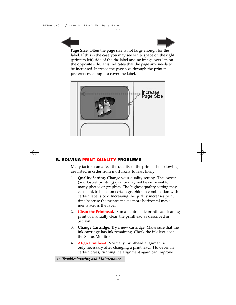 B. solving print quality problems | Primera Technology LX900 User Manual | Page 46 / 62