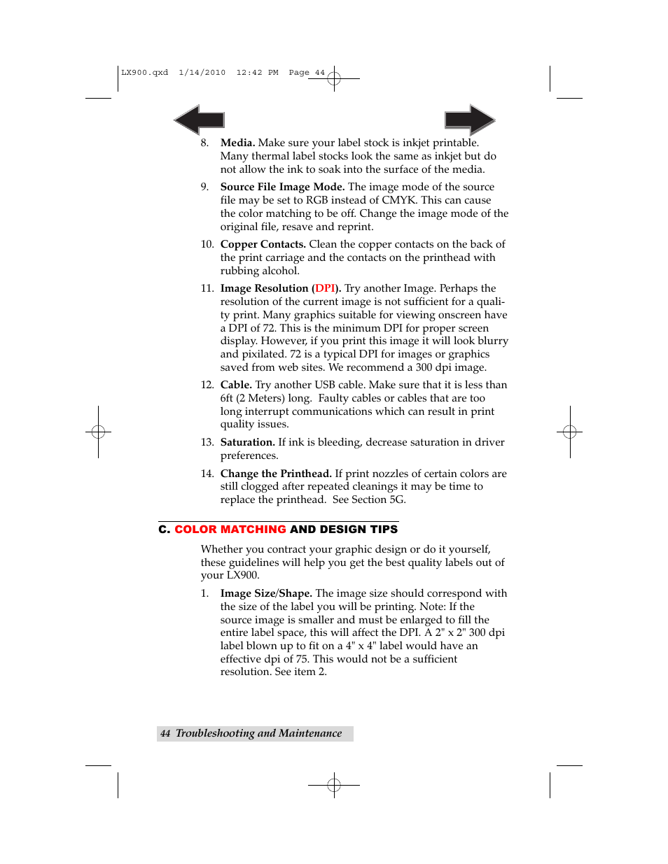 C. color matching and design tips | Primera Technology LX900 User Manual | Page 48 / 62