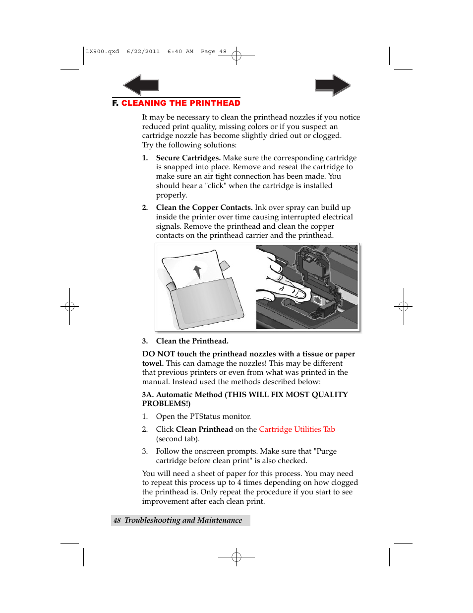 F. cleaning the printhead | Primera Technology LX900 User Manual | Page 52 / 62