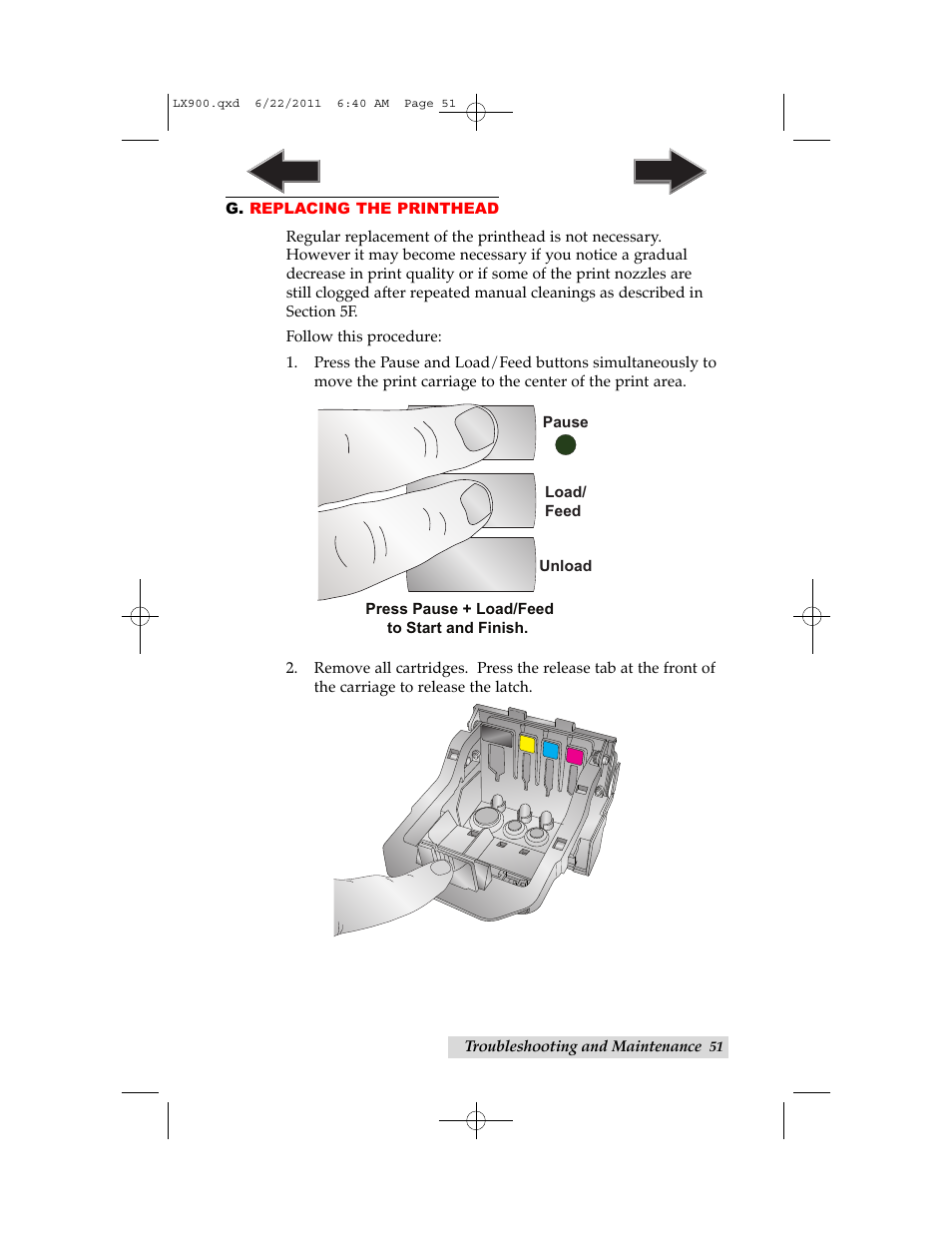 G. replacing the printhead | Primera Technology LX900 User Manual | Page 55 / 62
