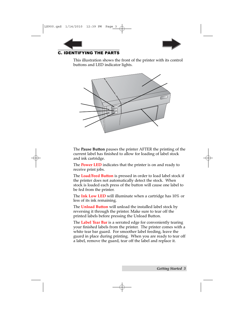 C. identifying the parts | Primera Technology LX900 User Manual | Page 7 / 62
