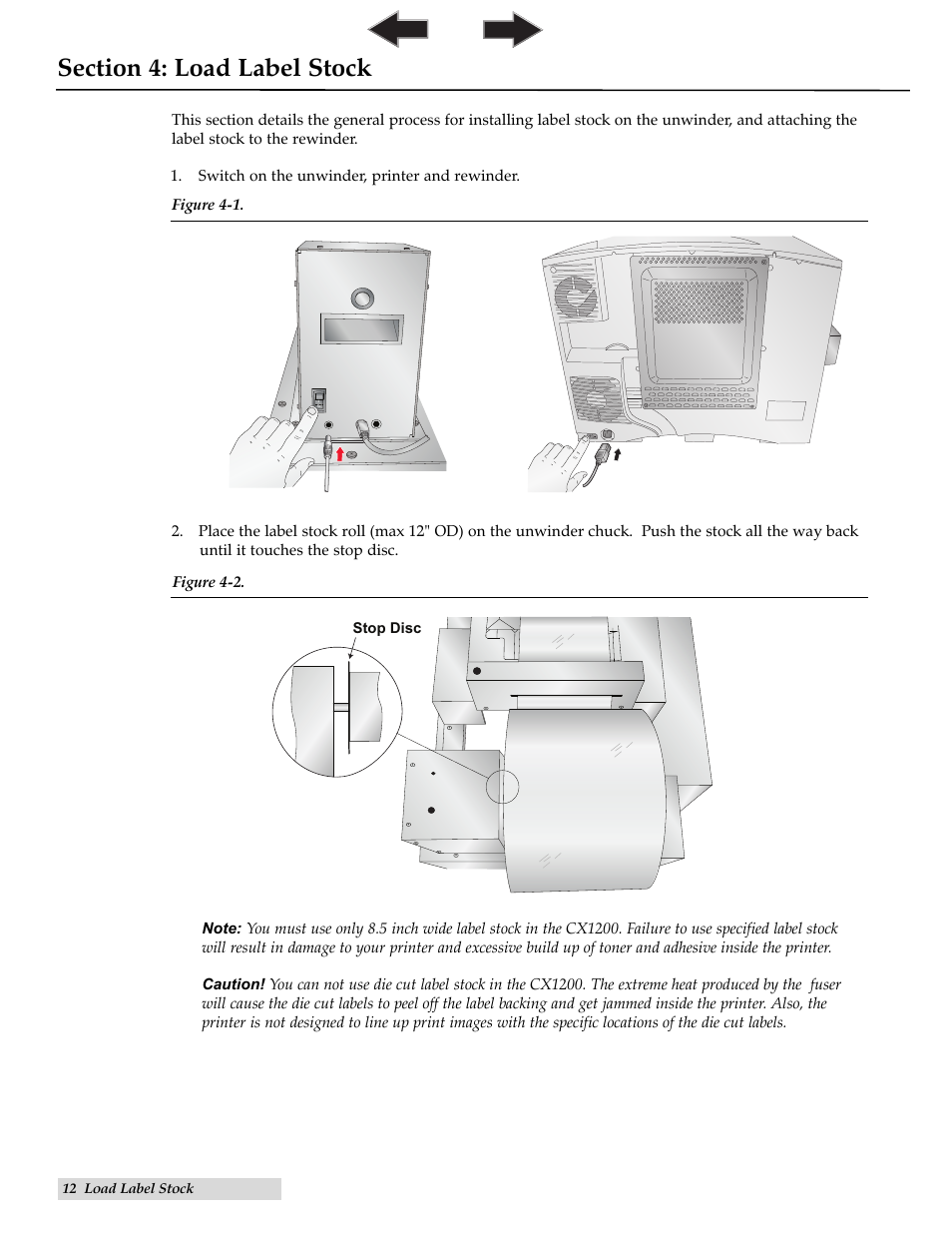 Section 4. load label stock, Load label stock | Primera Technology CX1200 User Manual | Page 16 / 64