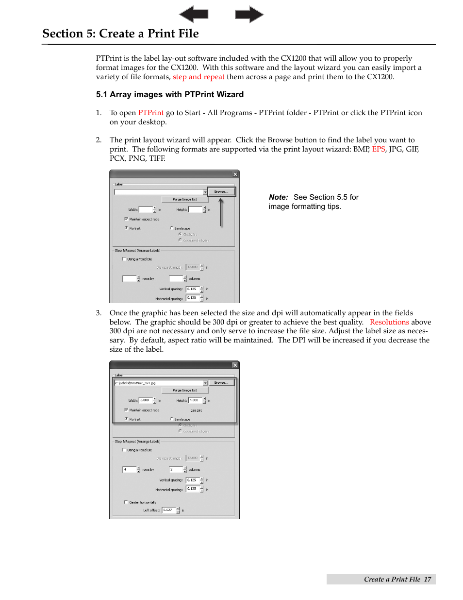 Section 5. create a print file, 1 array images with ptprint wizard, Create a print file | Primera Technology CX1200 User Manual | Page 21 / 64