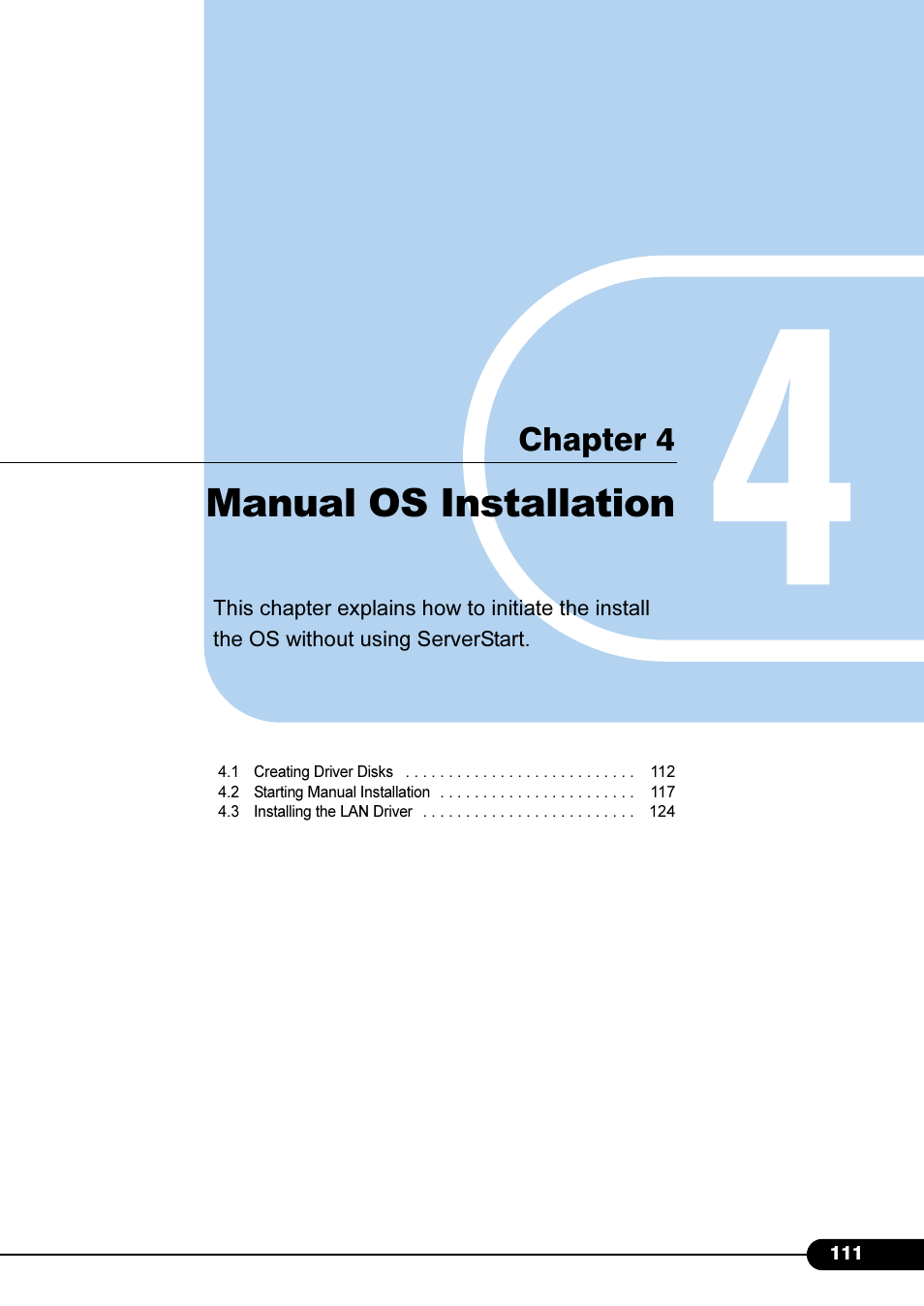 Chapter4 manual os installation, Manual os installation, Chapter 4 manual os installation | Chapter 4 | Primera Technology Fujitsu Tape Drive RX300 S2 User Manual | Page 111 / 311