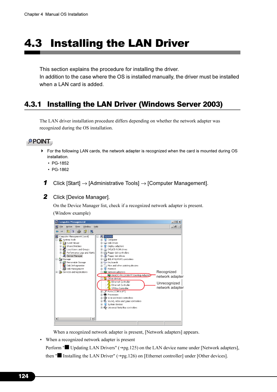 3 installing the lan driver, 1 installing the lan driver (windows server 2003) | Primera Technology Fujitsu Tape Drive RX300 S2 User Manual | Page 124 / 311