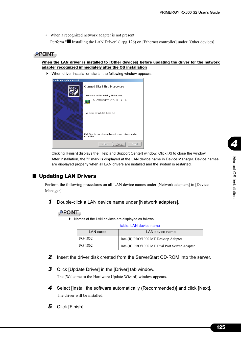 Updating lan drivers" ( pg.125) on th, Updating lan drivers | Primera Technology Fujitsu Tape Drive RX300 S2 User Manual | Page 125 / 311