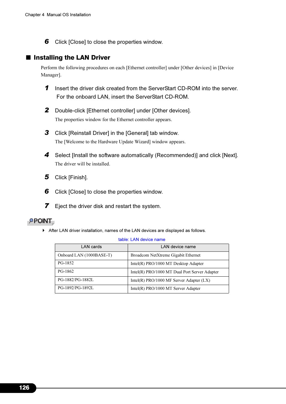Installing the lan driver" ( pg.126) on, Installing the lan driver | Primera Technology Fujitsu Tape Drive RX300 S2 User Manual | Page 126 / 311