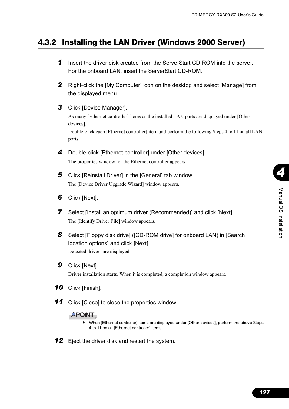 2 installing the lan driver (windows 2000 server) | Primera Technology Fujitsu Tape Drive RX300 S2 User Manual | Page 127 / 311