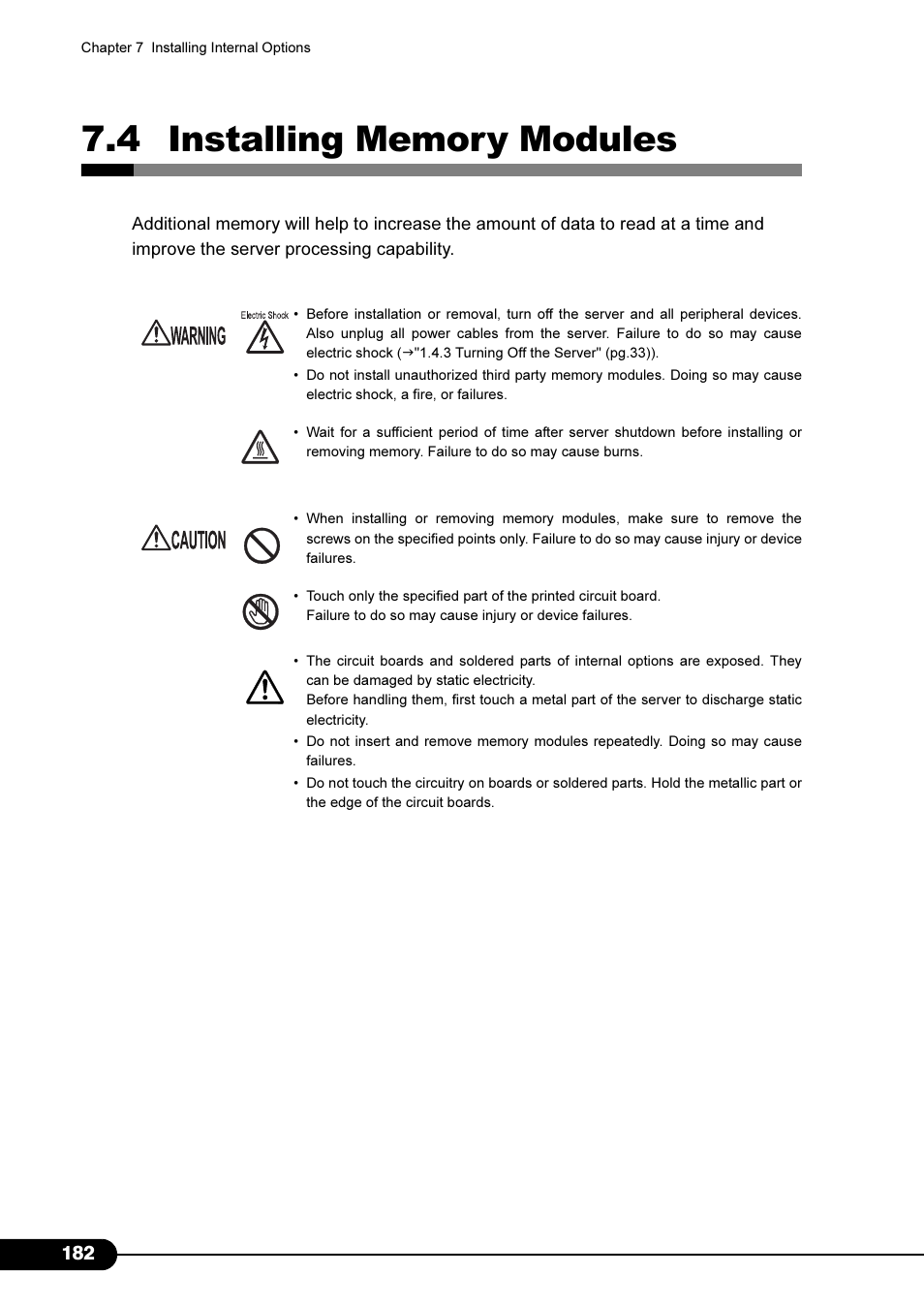 4 installing memory modules | Primera Technology Fujitsu Tape Drive RX300 S2 User Manual | Page 182 / 311