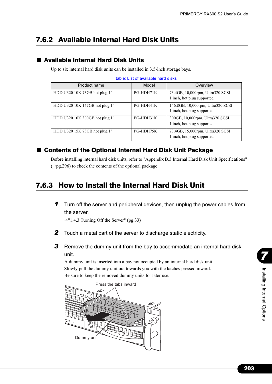 2 available internal hard disk units, 3 how to install the internal hard disk unit, Available internal hard disk units | Primera Technology Fujitsu Tape Drive RX300 S2 User Manual | Page 203 / 311