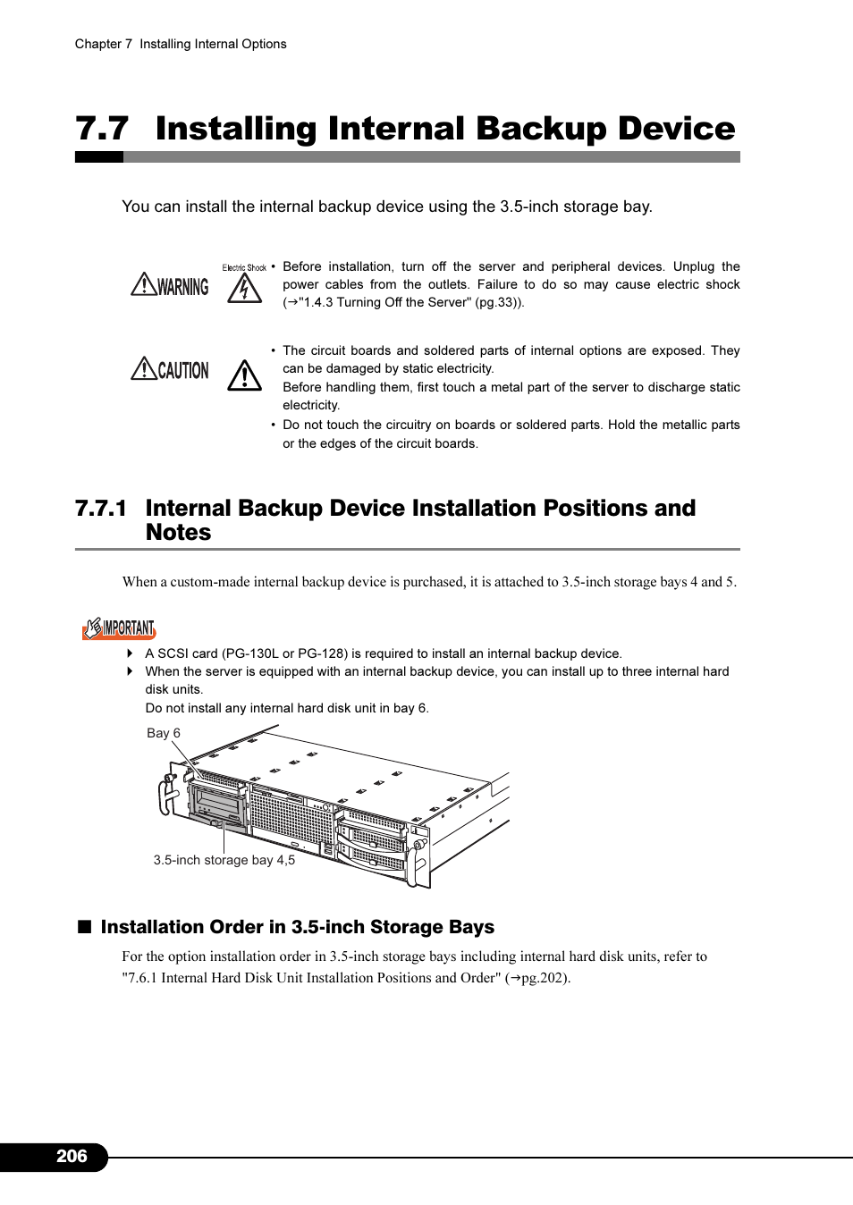 7 installing internal backup device, Installation order in 3.5-inch storage bays | Primera Technology Fujitsu Tape Drive RX300 S2 User Manual | Page 206 / 311