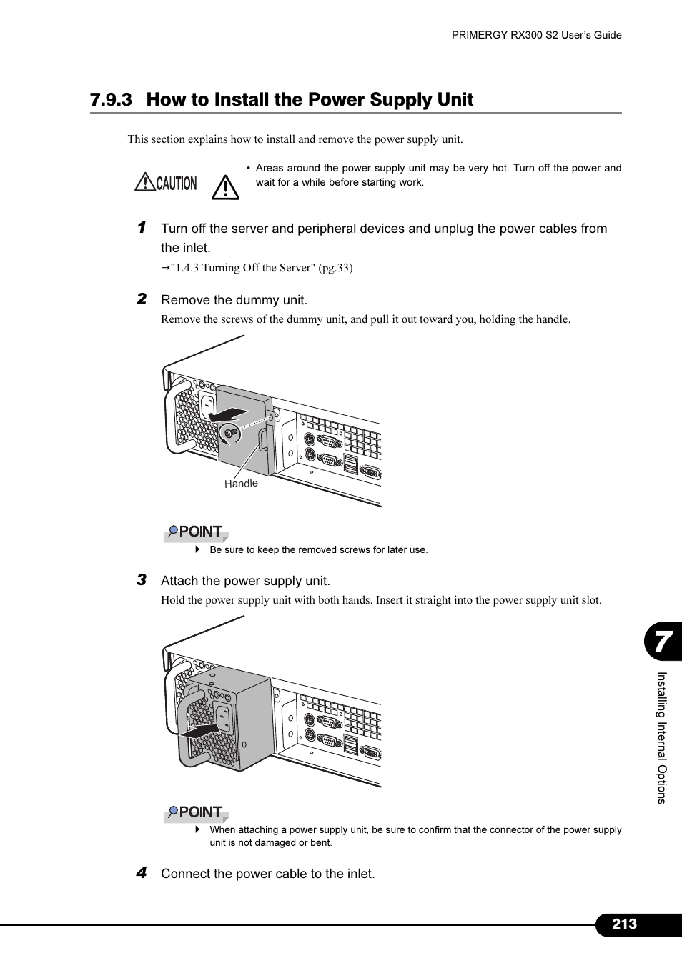 3 how to install the power supply unit | Primera Technology Fujitsu Tape Drive RX300 S2 User Manual | Page 213 / 311