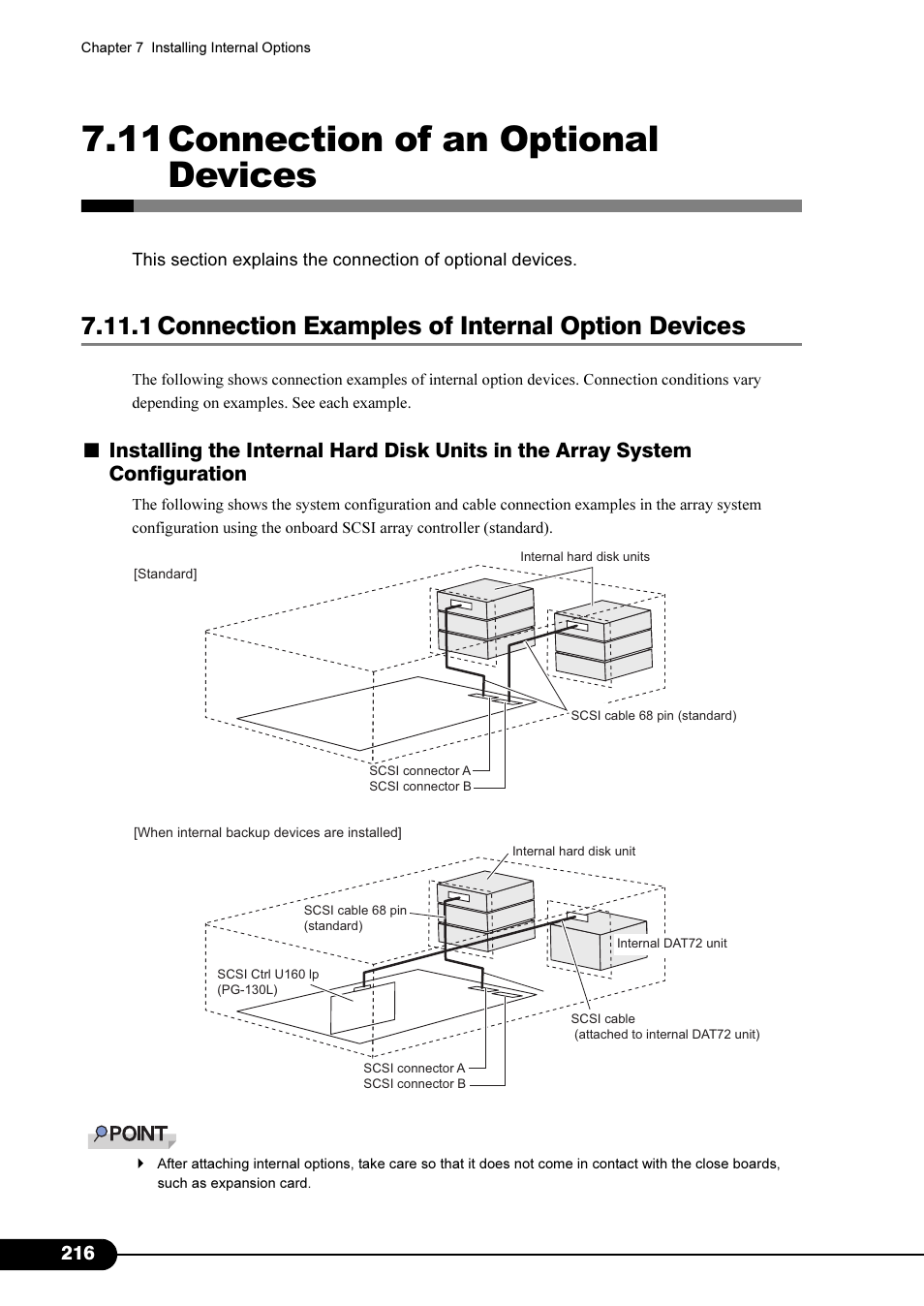 11 connection of an optional devices, 1 connection examples of internal option devices, 11connection of an optional devices | Primera Technology Fujitsu Tape Drive RX300 S2 User Manual | Page 216 / 311