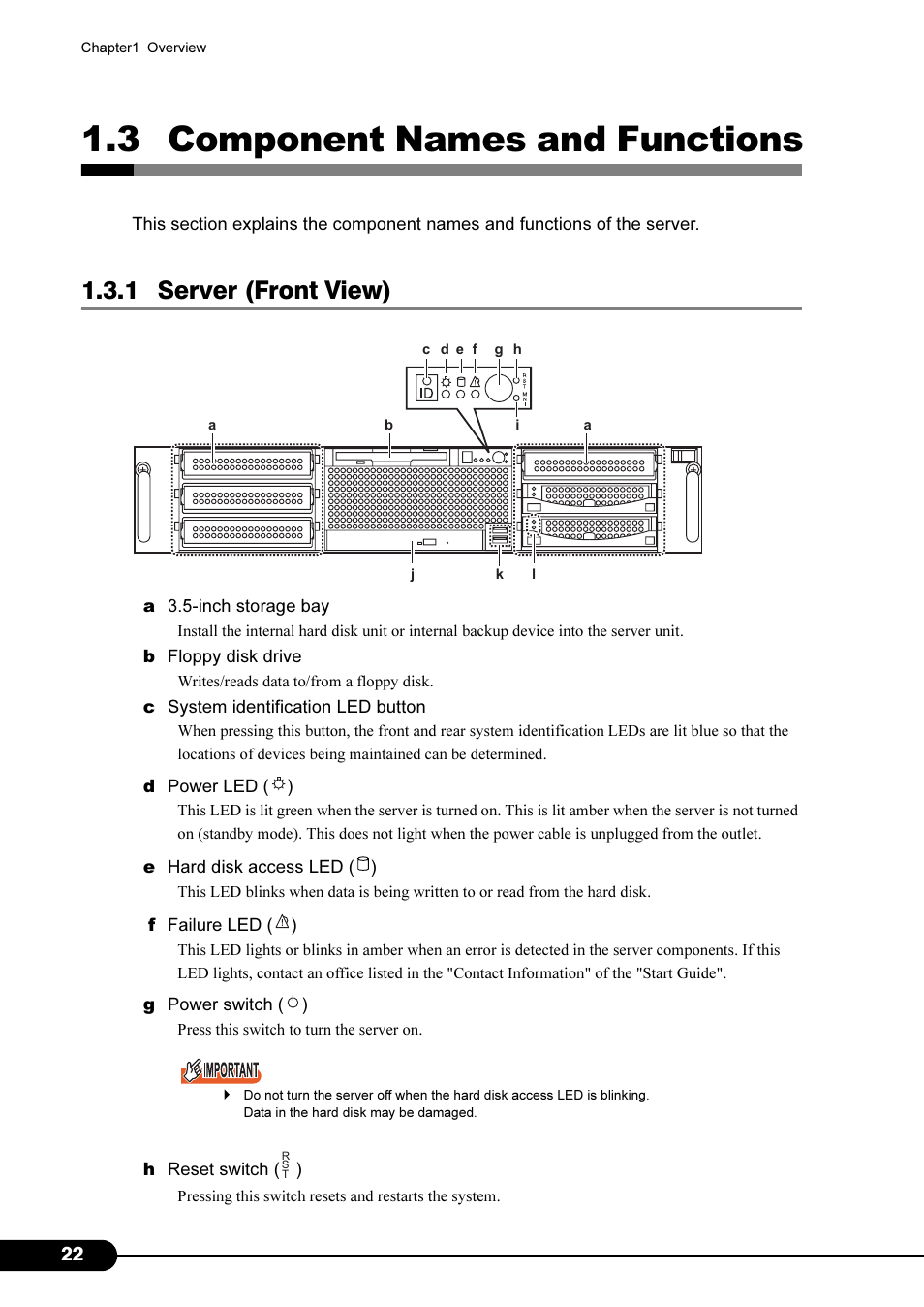 3 component names and functions, 1 server (front view) | Primera Technology Fujitsu Tape Drive RX300 S2 User Manual | Page 22 / 311