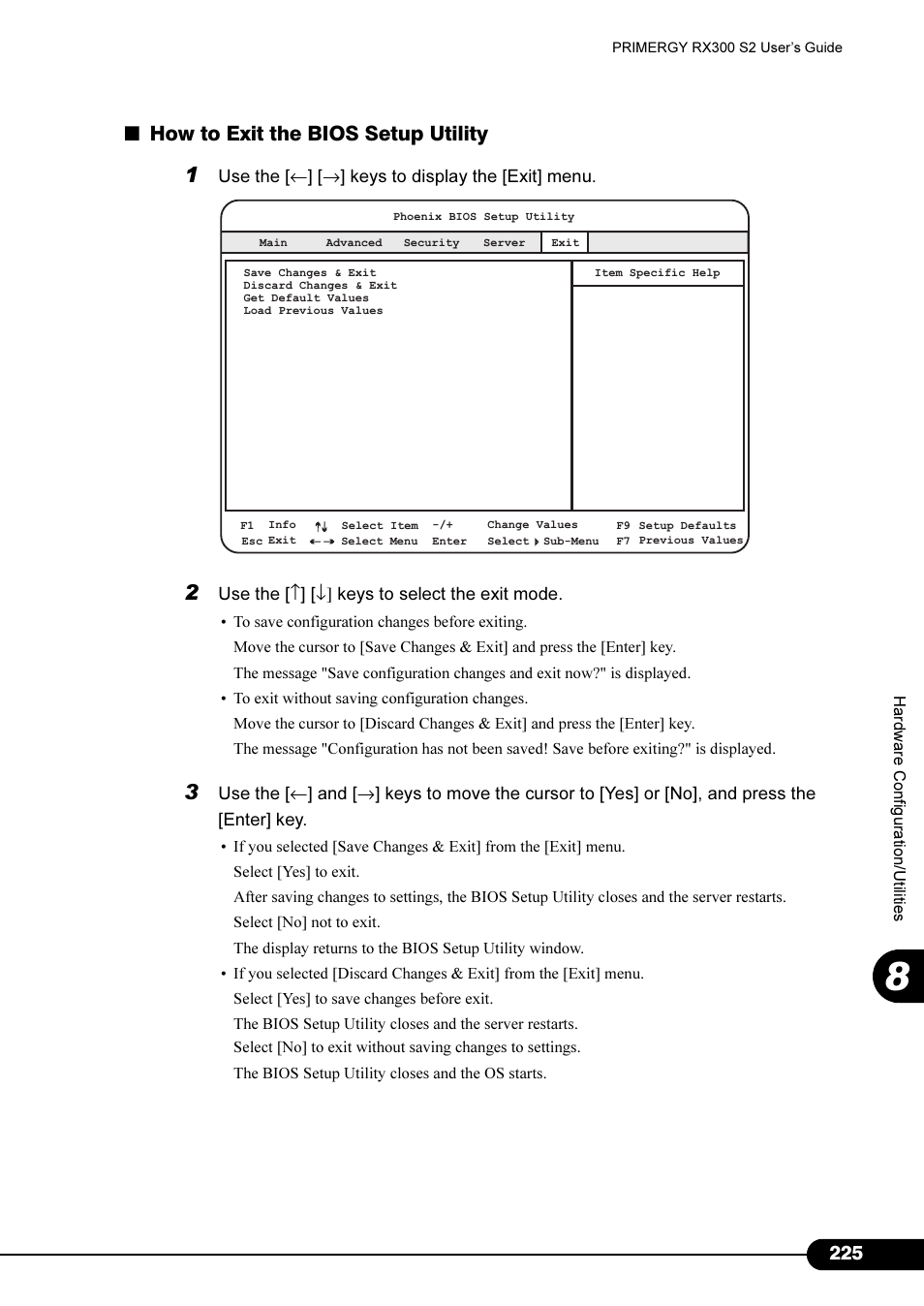 How to exit the bios setup utility | Primera Technology Fujitsu Tape Drive RX300 S2 User Manual | Page 225 / 311