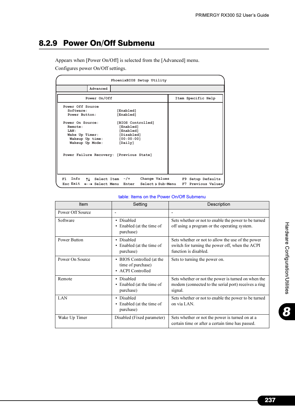 9 power on/off submenu, 9 power on/off submenu" (pg.237) | Primera Technology Fujitsu Tape Drive RX300 S2 User Manual | Page 237 / 311