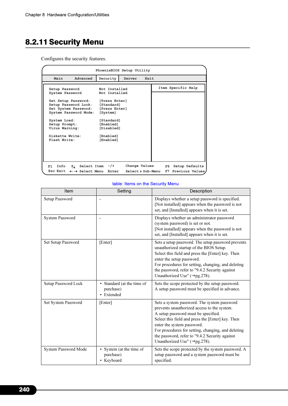 11 security menu | Primera Technology Fujitsu Tape Drive RX300 S2 User Manual | Page 240 / 311
