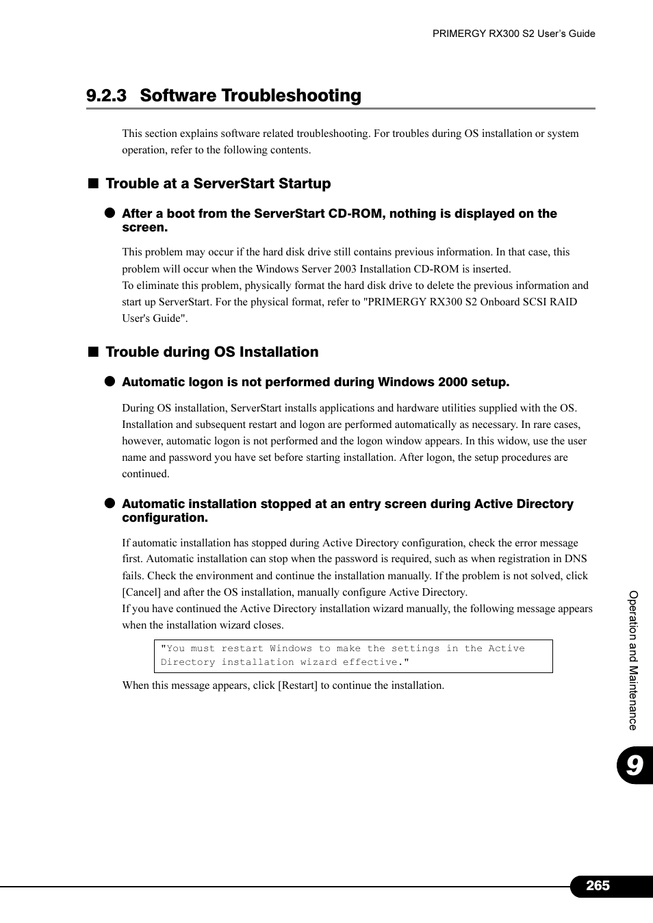3 software troubleshooting, 3 software troubleshooting" (pg.265) | Primera Technology Fujitsu Tape Drive RX300 S2 User Manual | Page 265 / 311
