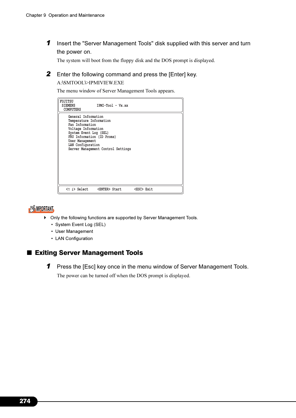 Exiting server management tools | Primera Technology Fujitsu Tape Drive RX300 S2 User Manual | Page 274 / 311