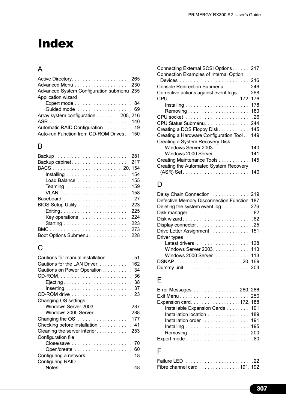 Index | Primera Technology Fujitsu Tape Drive RX300 S2 User Manual | Page 307 / 311