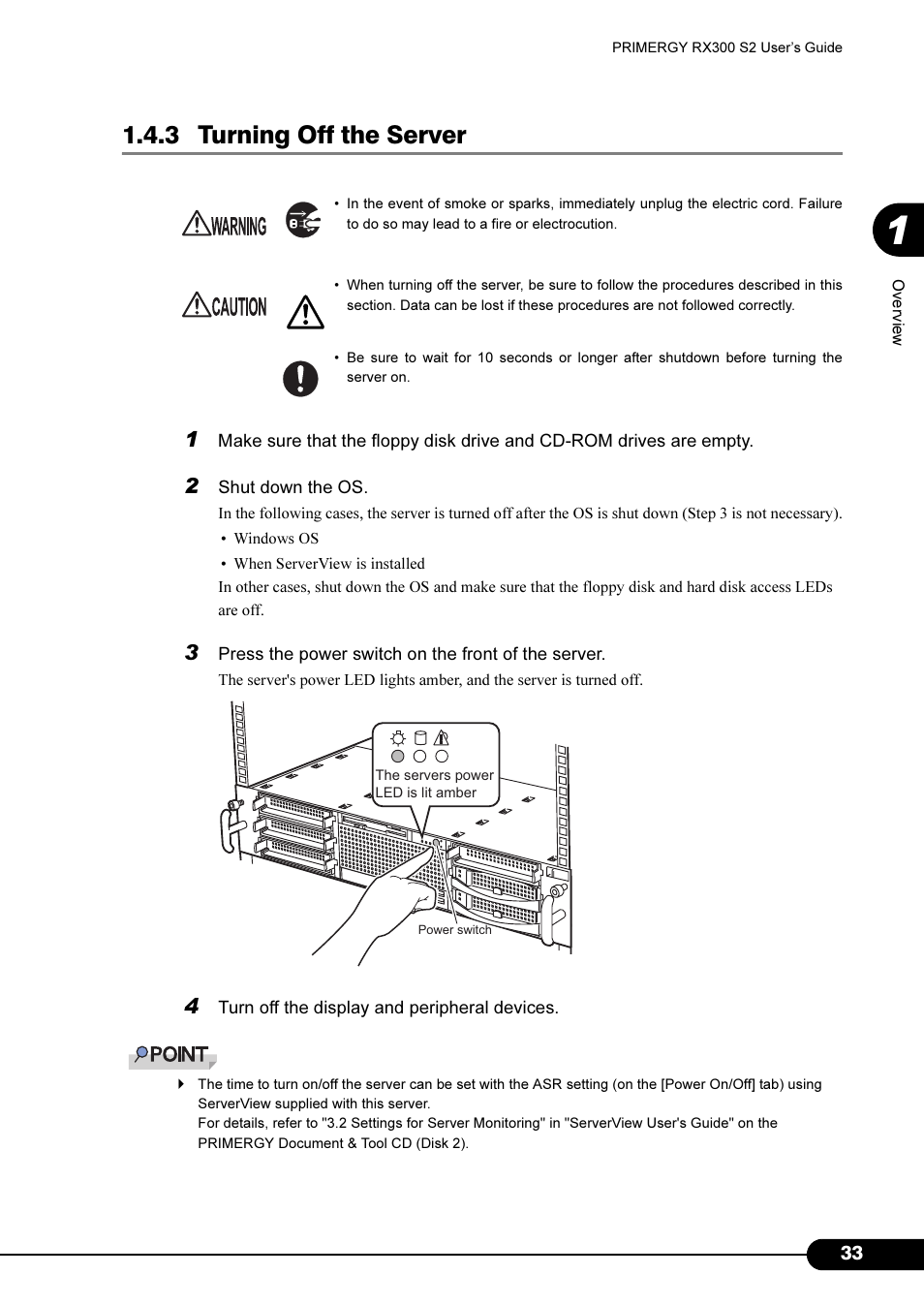 3 turning off the server | Primera Technology Fujitsu Tape Drive RX300 S2 User Manual | Page 33 / 311