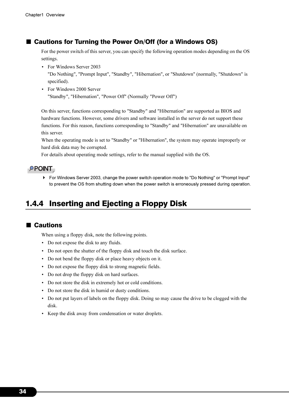 4 inserting and ejecting a floppy disk, Cautions | Primera Technology Fujitsu Tape Drive RX300 S2 User Manual | Page 34 / 311