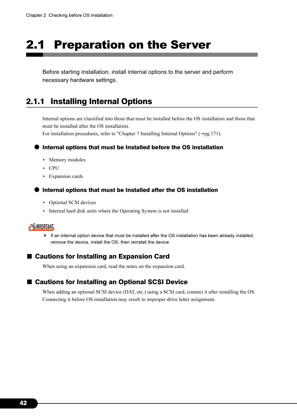 1 preparation on the server, 1 installing internal options | Primera Technology Fujitsu Tape Drive RX300 S2 User Manual | Page 42 / 311