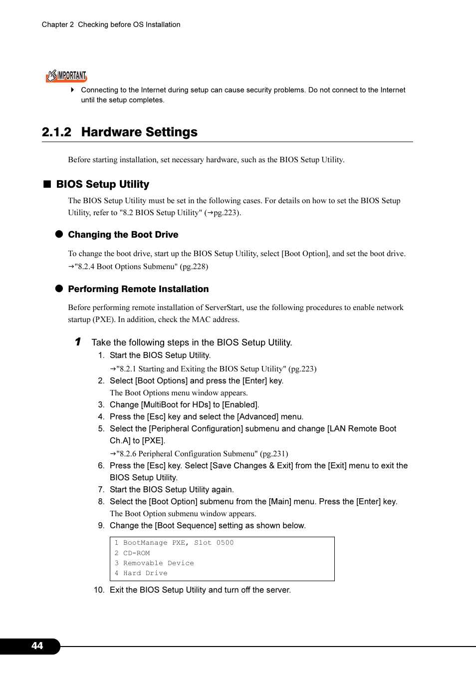 2 hardware settings, Bios setup utility | Primera Technology Fujitsu Tape Drive RX300 S2 User Manual | Page 44 / 311