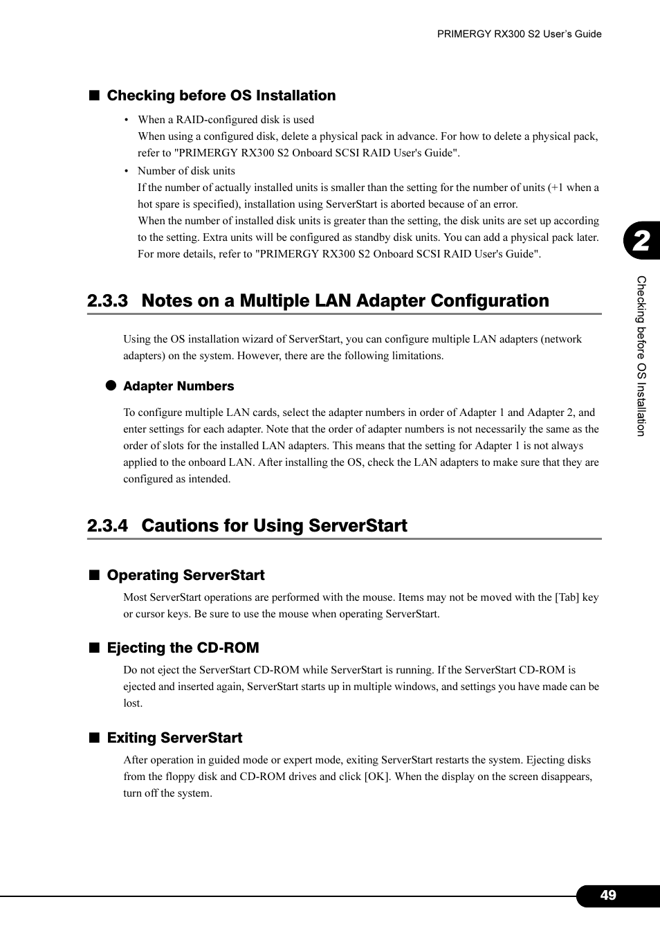 3 notes on a multiple lan adapter configuration, 4 cautions for using serverstart | Primera Technology Fujitsu Tape Drive RX300 S2 User Manual | Page 49 / 311