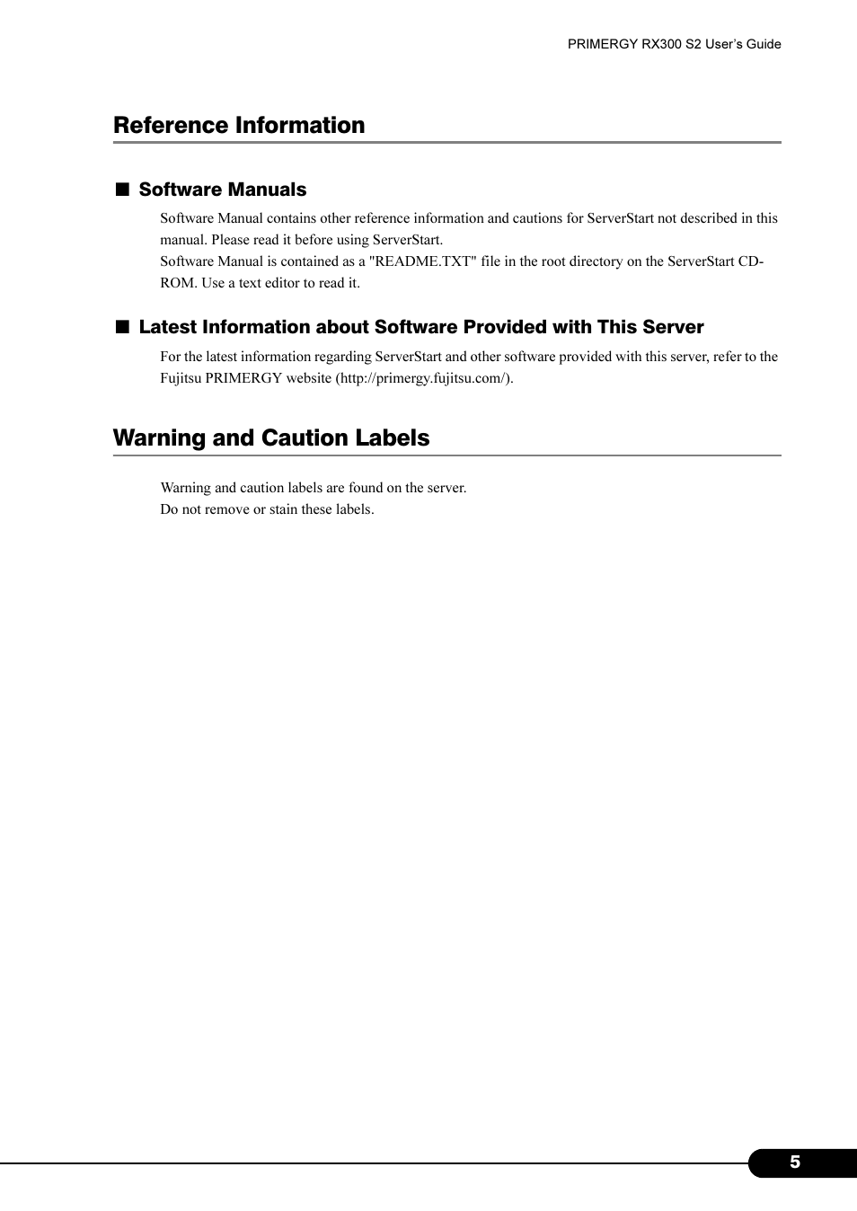 Reference information, Warning and caution labels | Primera Technology Fujitsu Tape Drive RX300 S2 User Manual | Page 5 / 311