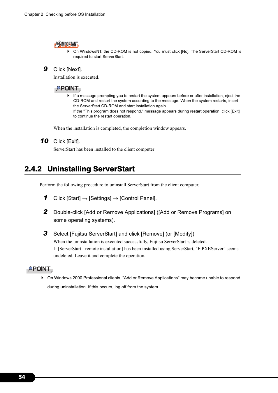 2 uninstalling serverstart | Primera Technology Fujitsu Tape Drive RX300 S2 User Manual | Page 54 / 311