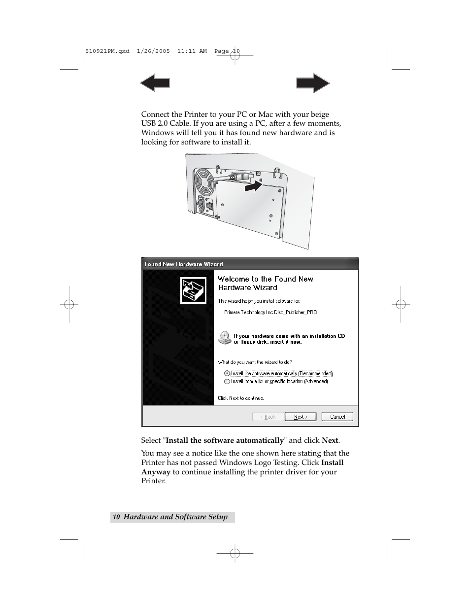 Step 3: connecting the usb cable | Primera Technology BravoPro Optical Disc Printing System User Manual | Page 14 / 48