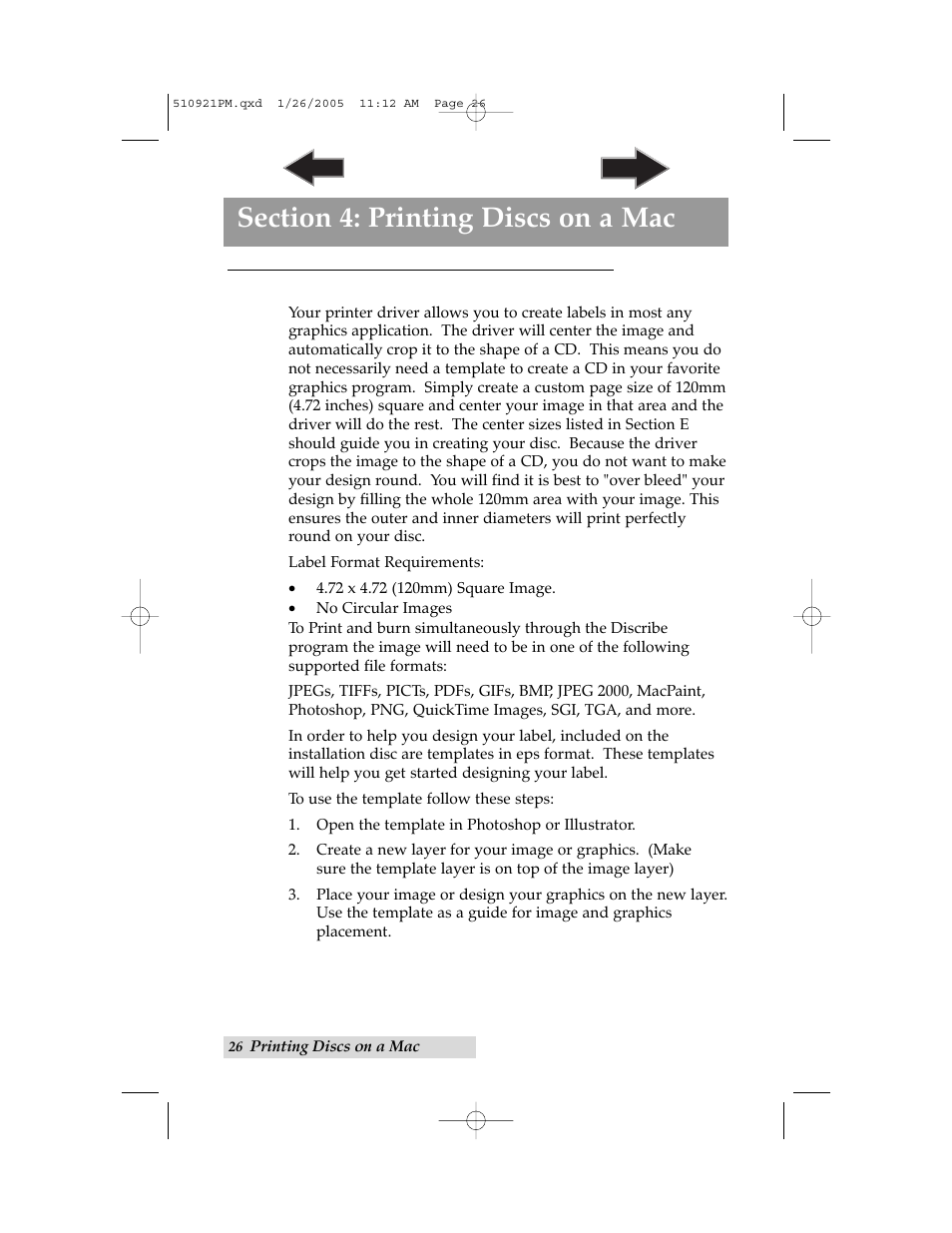 Section 4: printing discs on a mac, A. printed label format requirements | Primera Technology BravoPro Optical Disc Printing System User Manual | Page 30 / 48