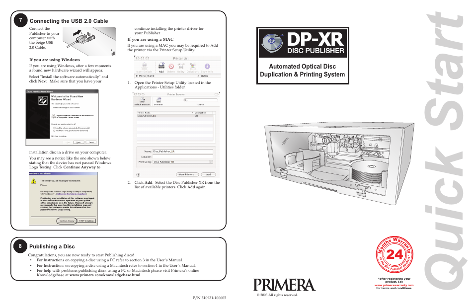 Primera Technology Automated Optical Disc Duplication & Printing System DP-XR User Manual | 2 pages