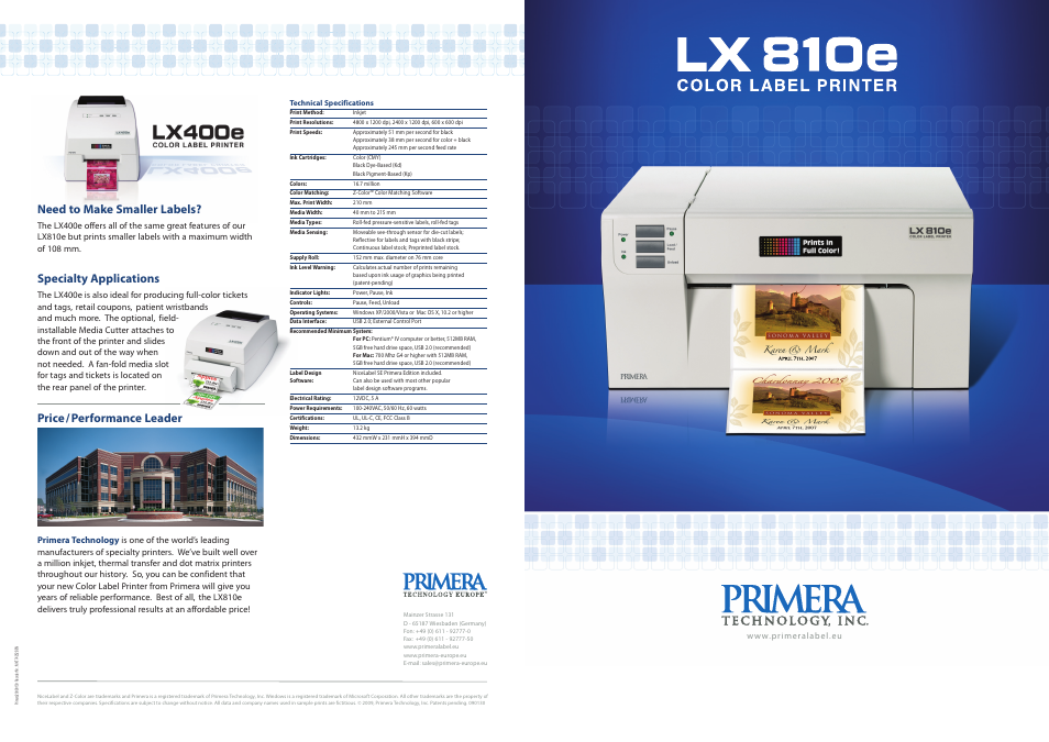 Primera Technology LX400e User Manual | 2 pages