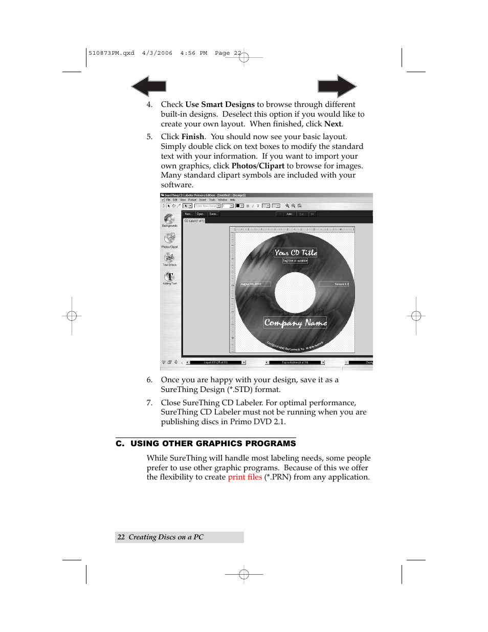 C. using other graphics programs | Primera Technology Primera Bravo Automated Opitcal Disc Duplication & Printing System II User Manual | Page 26 / 72