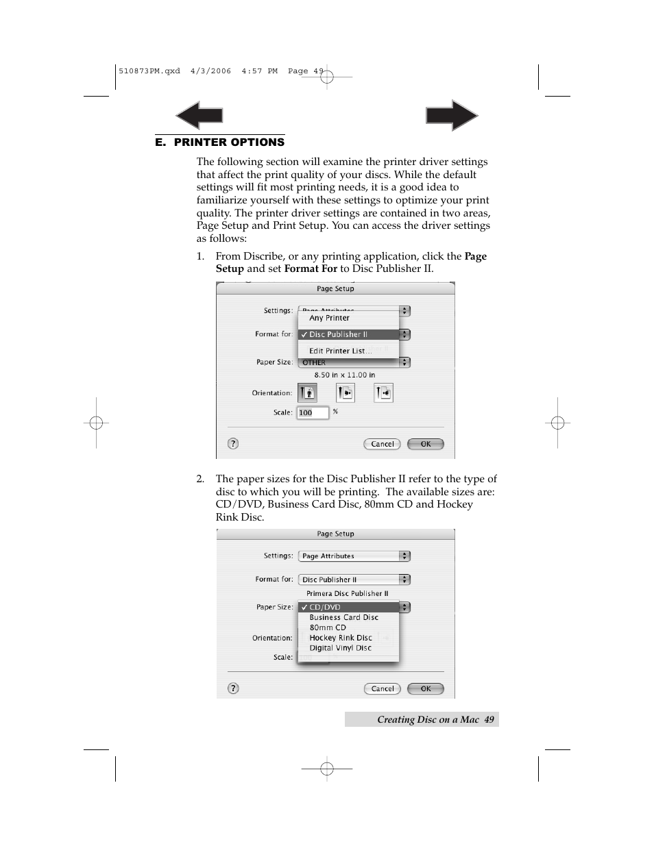 E. printer options | Primera Technology Primera Bravo Automated Opitcal Disc Duplication & Printing System II User Manual | Page 53 / 72