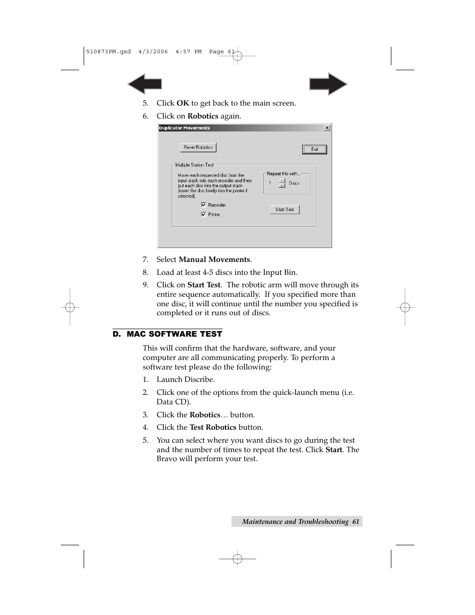 D. mac software test | Primera Technology Primera Bravo Automated Opitcal Disc Duplication & Printing System II User Manual | Page 65 / 72