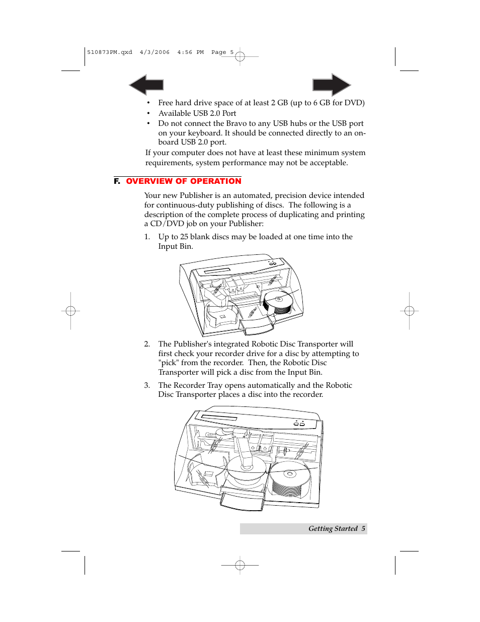 F. overview of operation | Primera Technology Primera Bravo Automated Opitcal Disc Duplication & Printing System II User Manual | Page 9 / 72