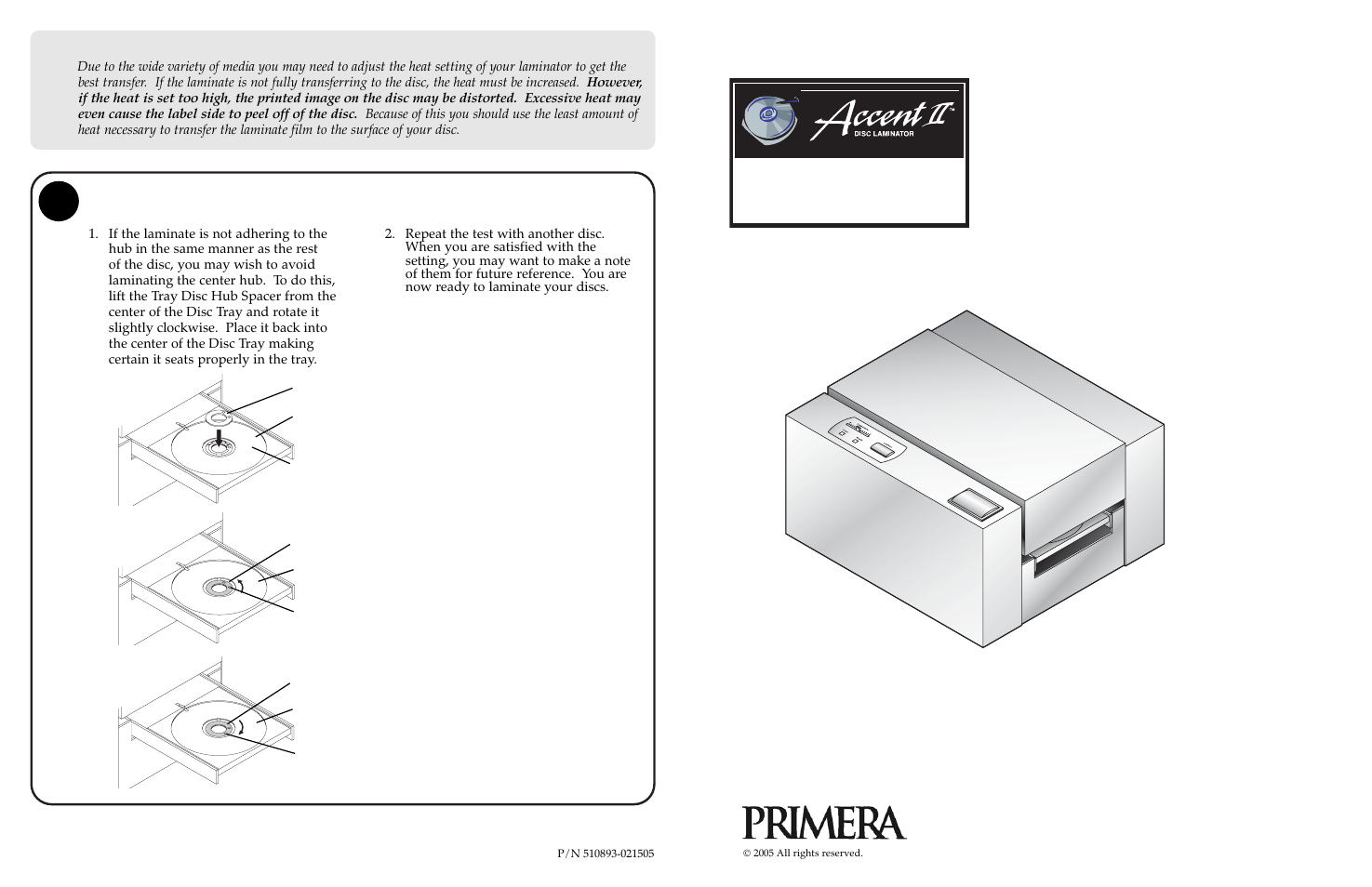 Primera Technology Accent II 510893-021505 User Manual | 2 pages