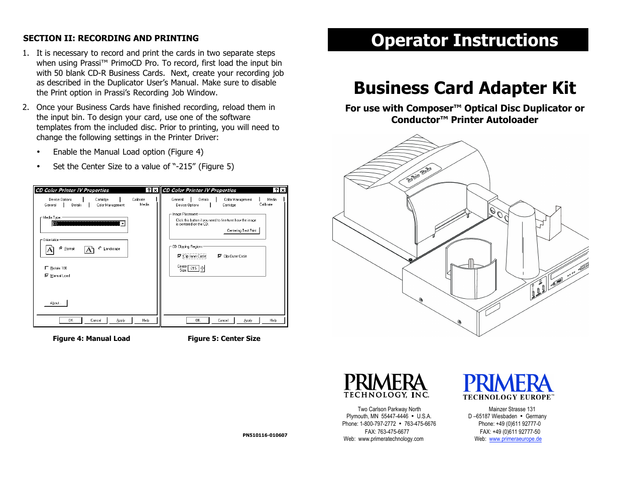 Primera Technology Business Card Adapter Kit User Manual | 2 pages