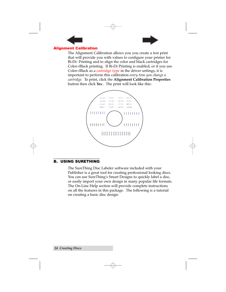 B. using surething, Toc index, 24 creating discs | Primera Technology II User Manual | Page 28 / 48