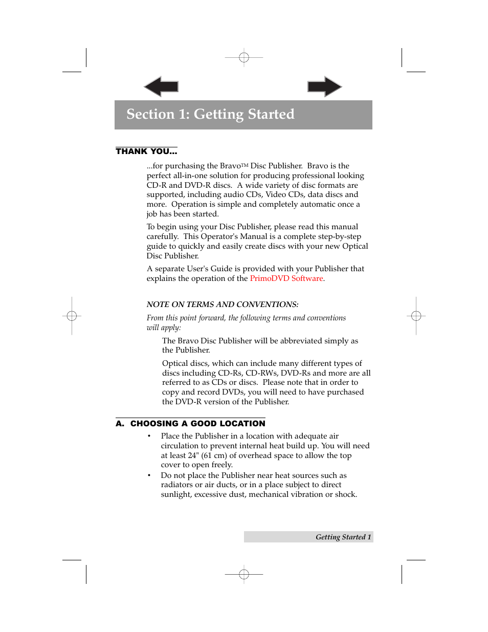 Section 1: getting started, A. choosing a good location | Primera Technology II User Manual | Page 5 / 48
