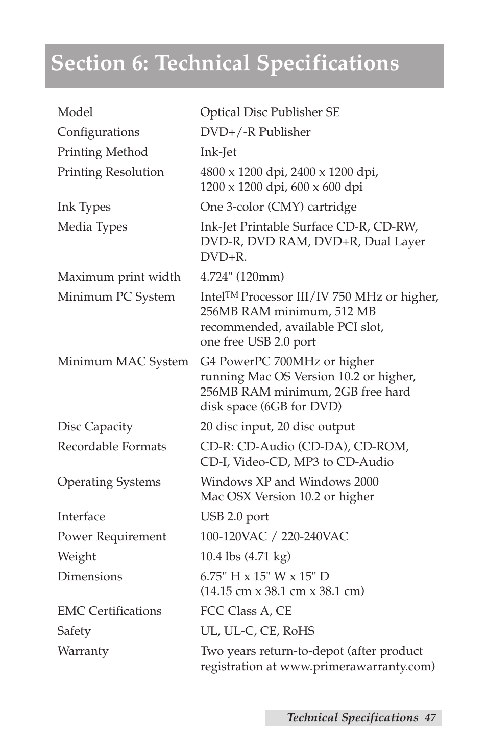 Primera Technology 090709-510963-(01) User Manual | Page 51 / 53