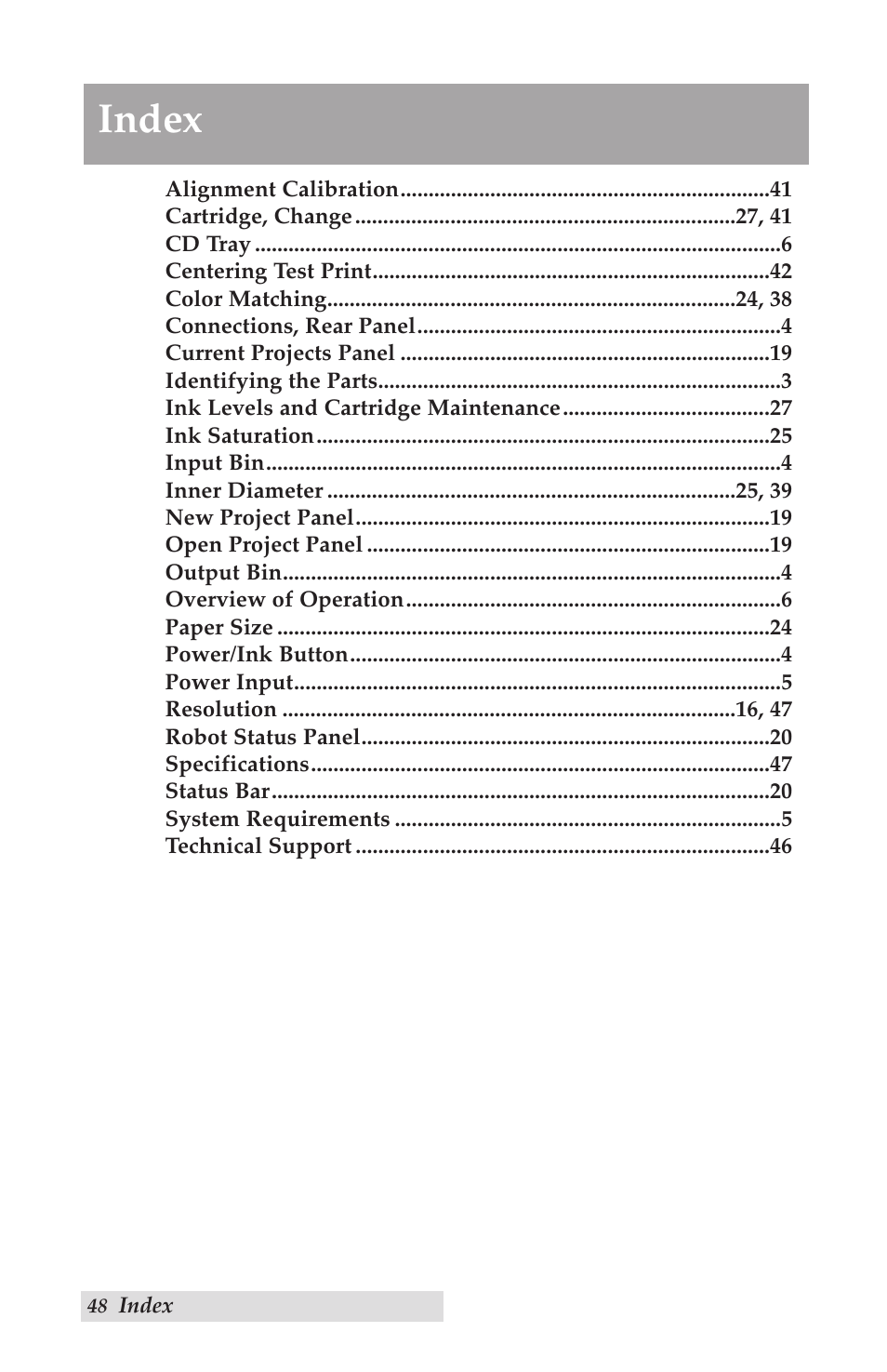 Index | Primera Technology 090709-510963-(01) User Manual | Page 52 / 53