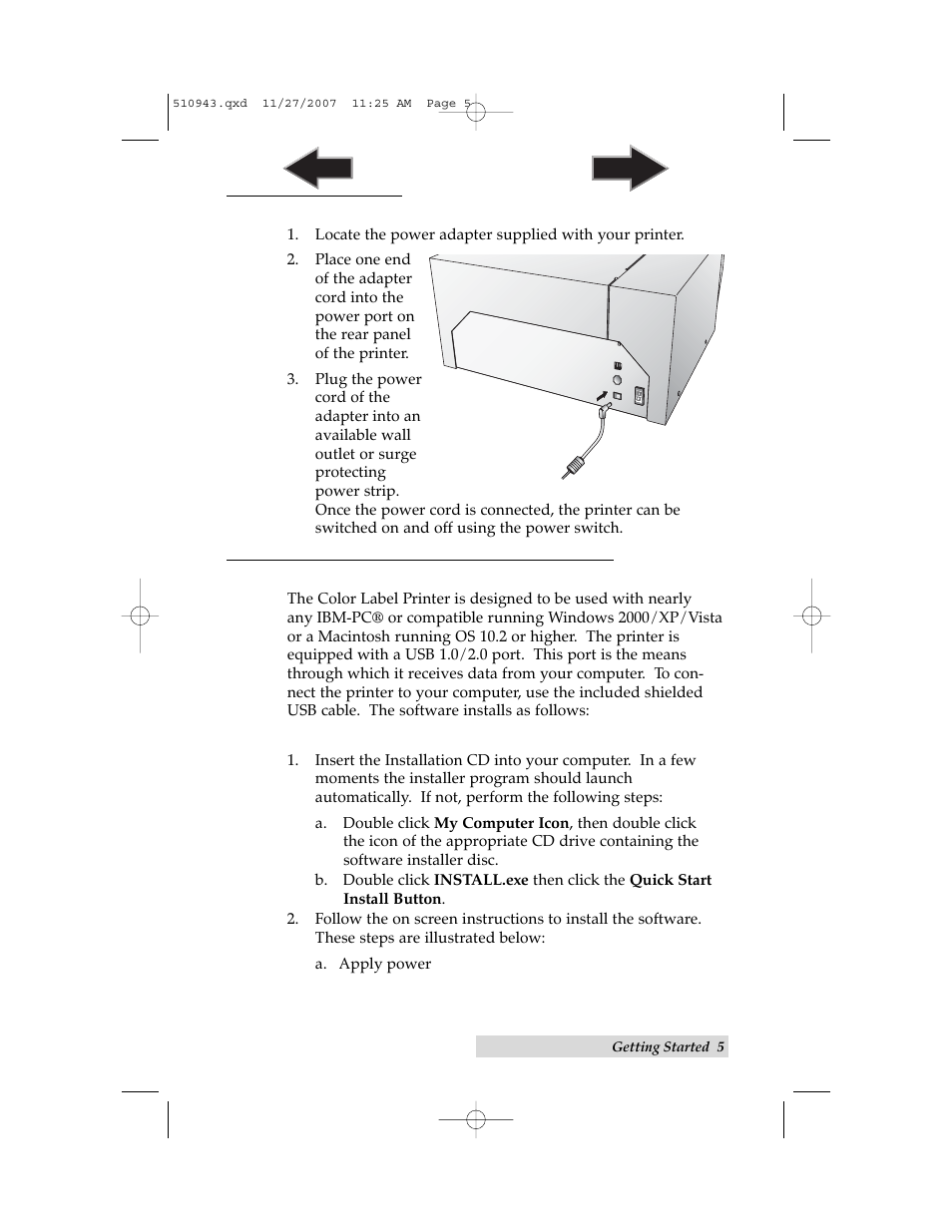 F. applying power, G. installing the driver and software | Primera Technology LX810 User Manual | Page 9 / 56