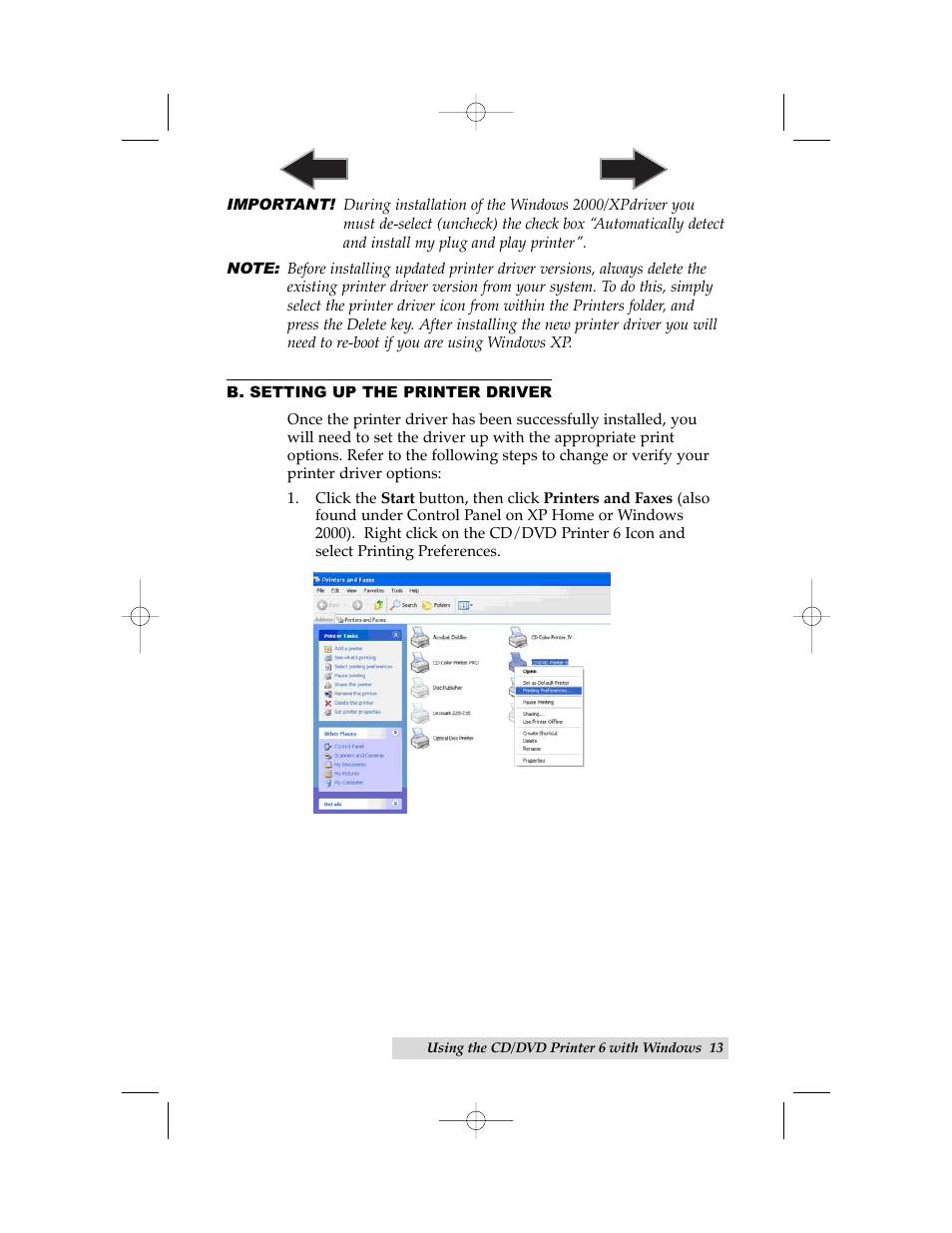 B. setting up the printer driver | Primera Technology 6 User Manual | Page 17 / 36