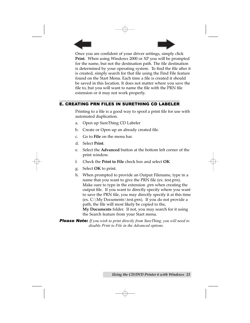 E. creating prn files in surething cd labeler | Primera Technology 6 User Manual | Page 27 / 36