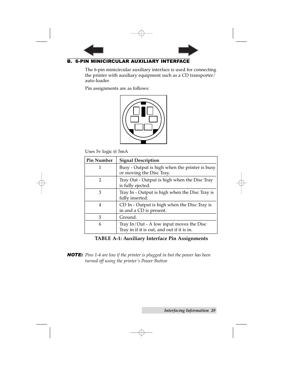 B. 6-pin minicircular auxiliary interface | Primera Technology 6 User Manual | Page 33 / 36