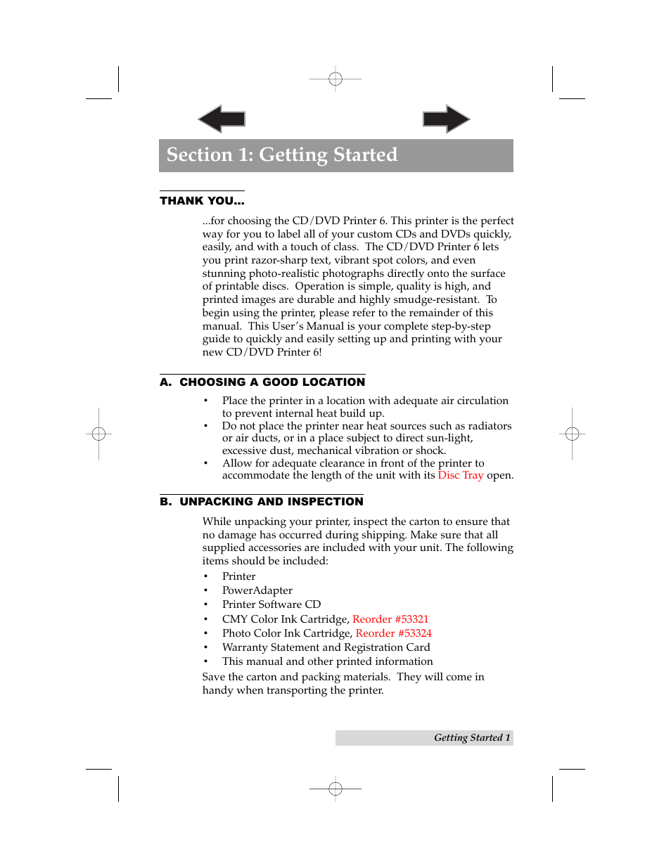 Section 1: getting started, A. choosing a good location, B. unpacking and inspection | Primera Technology 6 User Manual | Page 5 / 36